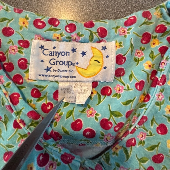 Vintage Canon  Mint Green and Red women’s Pajama Set Cherry print. SZ LARGE - Picture 2 of 10